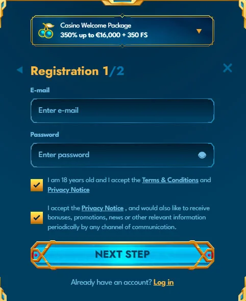 Registrierung 1 Schritt Casea Casino